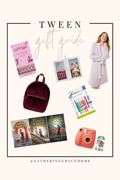 Tween gift guide graphic with each present pictured.