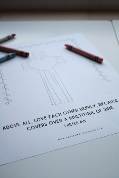 Cross with heart coloring page from the bundle Christian valentine's coloring pages