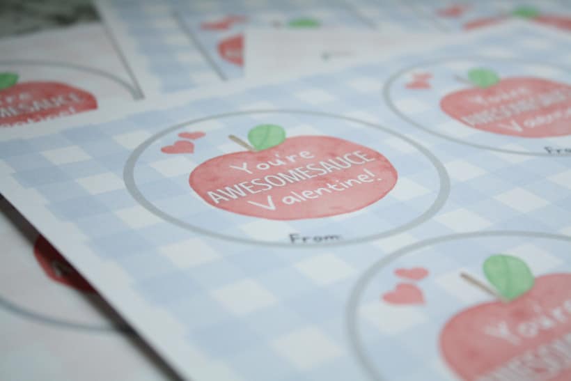 Blue gingham background in circle form for applesauce cups.
