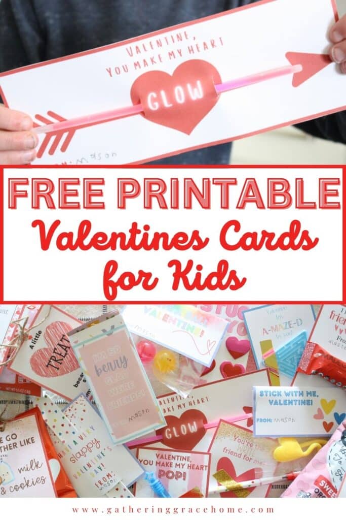 Pinterest pin for 15 free printable valentines cards for kids.