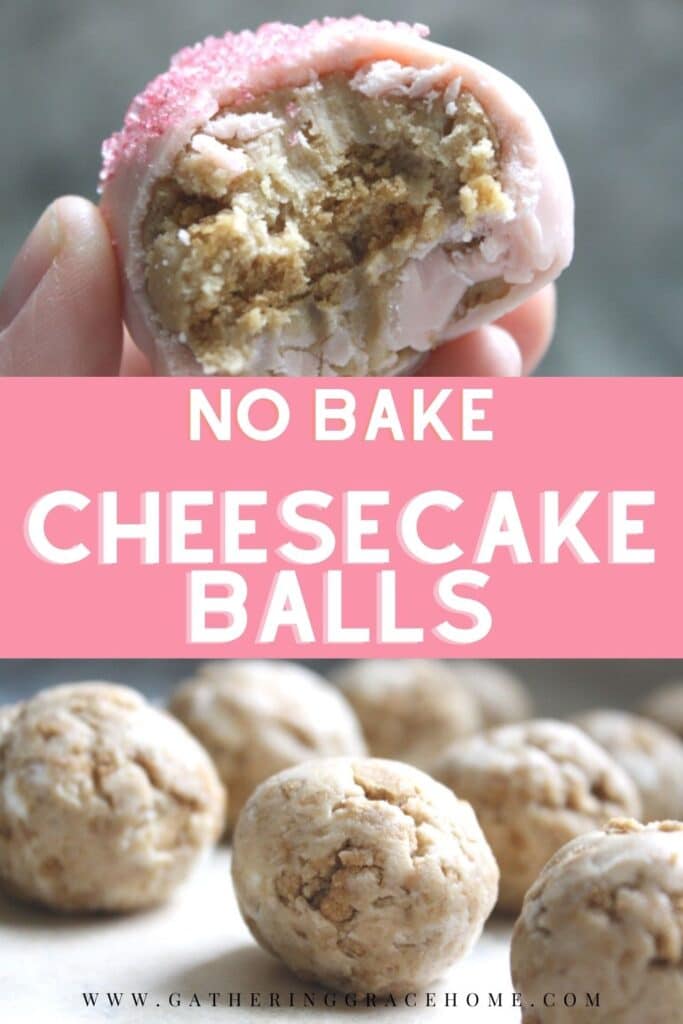 Pinterest pin graphic for cheesecake balls recipe no bake.