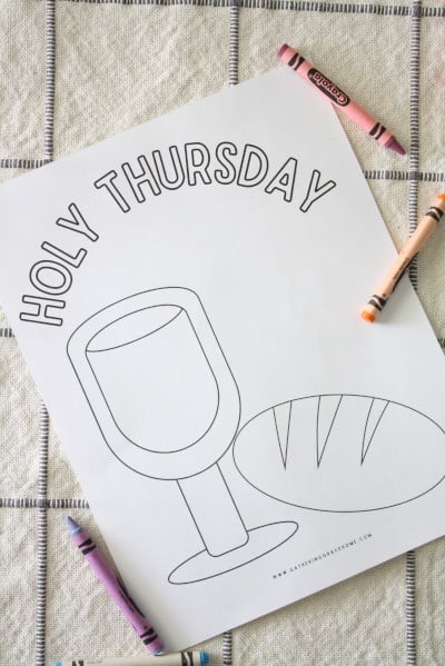 Holy Thursday coloring page with chalice and bread for Lent coloring pages.
