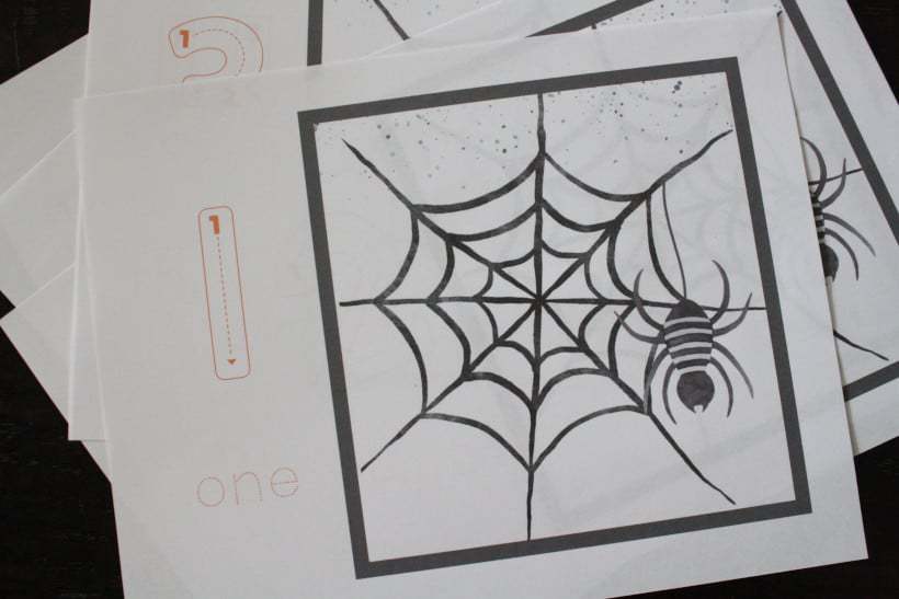Tracing number sheets themed for Halloween with a spider hanging from web. 