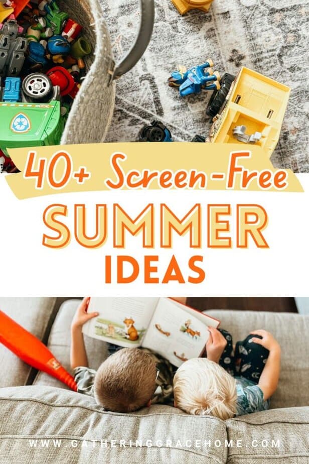 Pinterest pin graphic for 40 screen-free summer ideas.